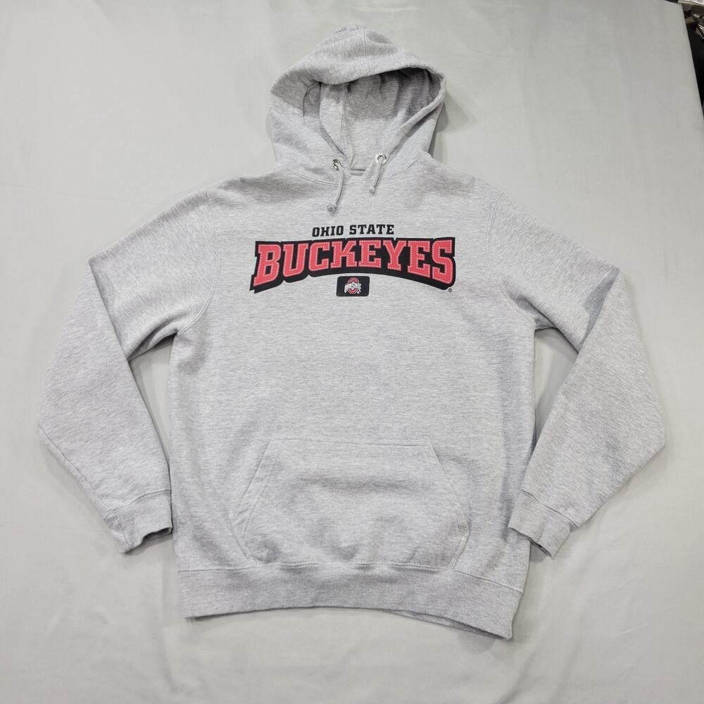 Ohio State Buckeyes Men’s L Gray Hoodie Logo Spellout Fleece Pullover Athletic